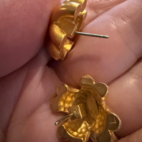 Anne Klein Vintage Brushed Gold Tone Criss Cross Pierced Earrings Signed - Picture 5 of 6